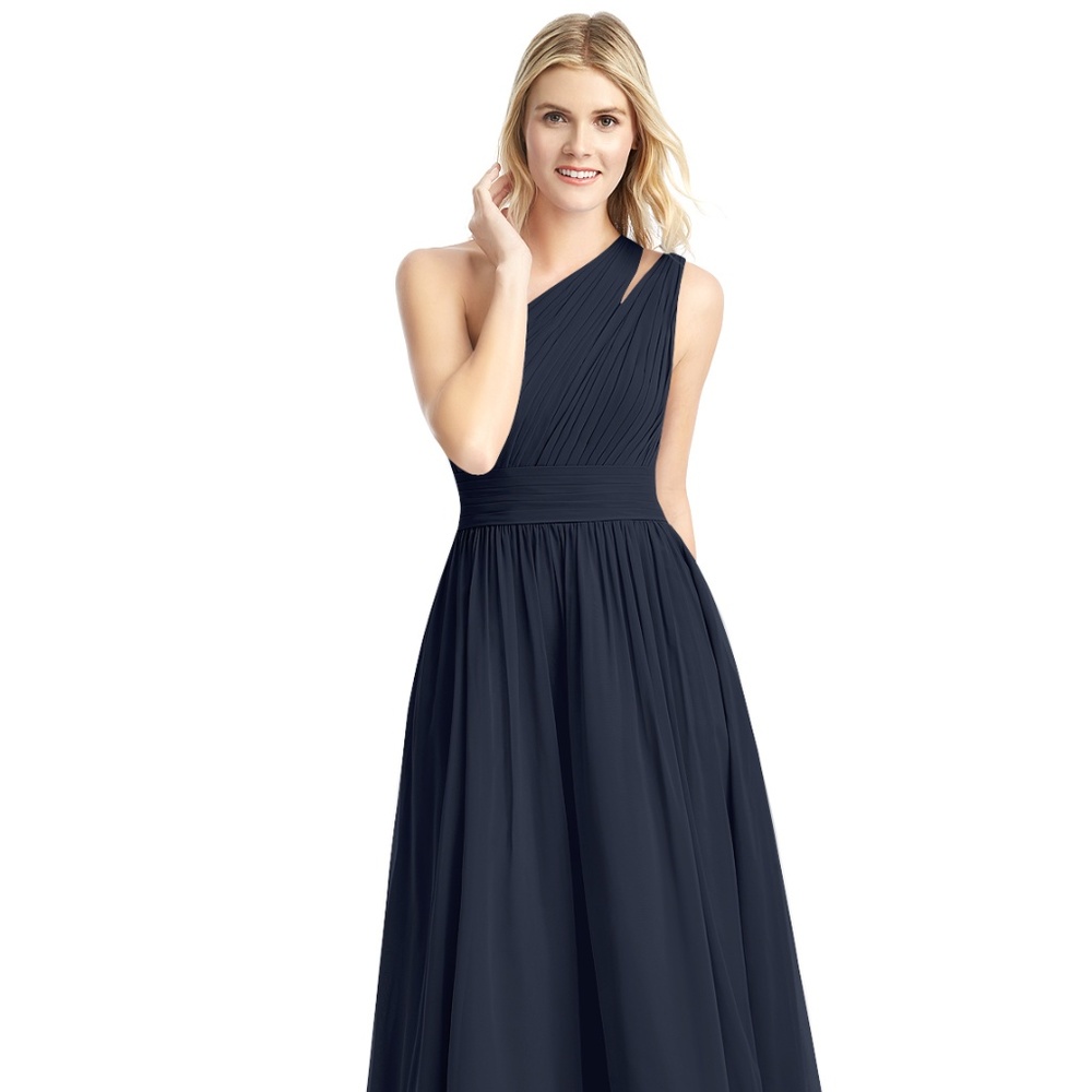 Azazie Molly: One-Shouldered Dress in Navy